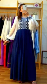 Cherry Georgett and Embroidery Work Party Gown