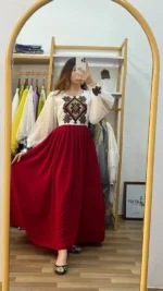 Cherry Georgett and Embroidery Work Party Gown - Image 2