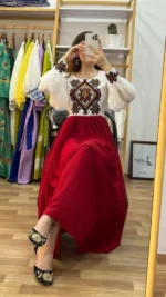 Cherry Georgett and Embroidery Work Party Gown