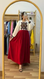 Cherry Georgett and Embroidery Work Party Gown - Image 3