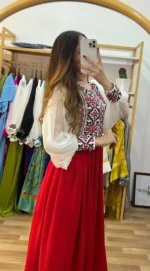 Cherry Georgett and Embroidery Work Party Gown - Image 3