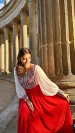 Cherry Georgett and Embroidery Work Party Gown - Image 5