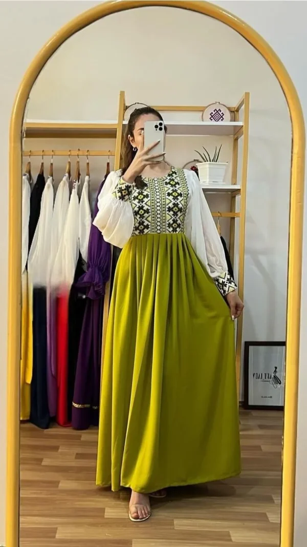 Cherry Georgett and Embroidery Work Party Gown
