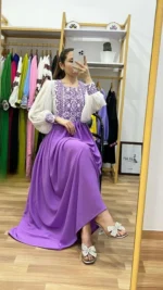 Cherry Georgett and Embroidery Work Party Gown