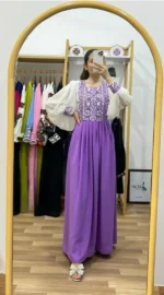 Cherry Georgett and Embroidery Work Party Gown - Image 3
