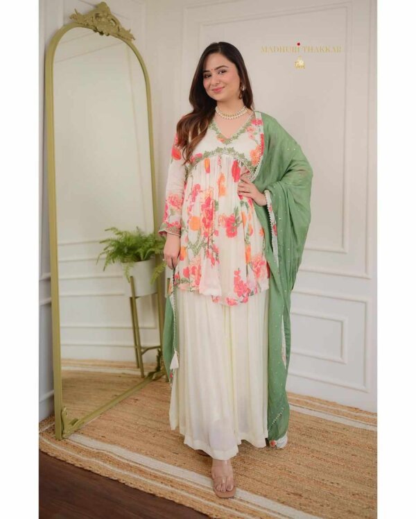 O!Baarish Digitaly Floral and Embrodary work Sharara Suit. - Image 3