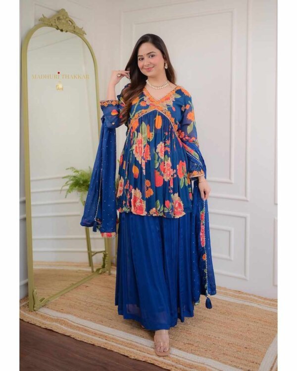 O!Baarish Digitaly Floral and Embrodry work Sharara Suit - Image 3